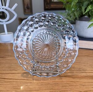 Vintage Blue Thousand Eye Hobnail Glass Plate - Scalloped 7" Art Glass Dish